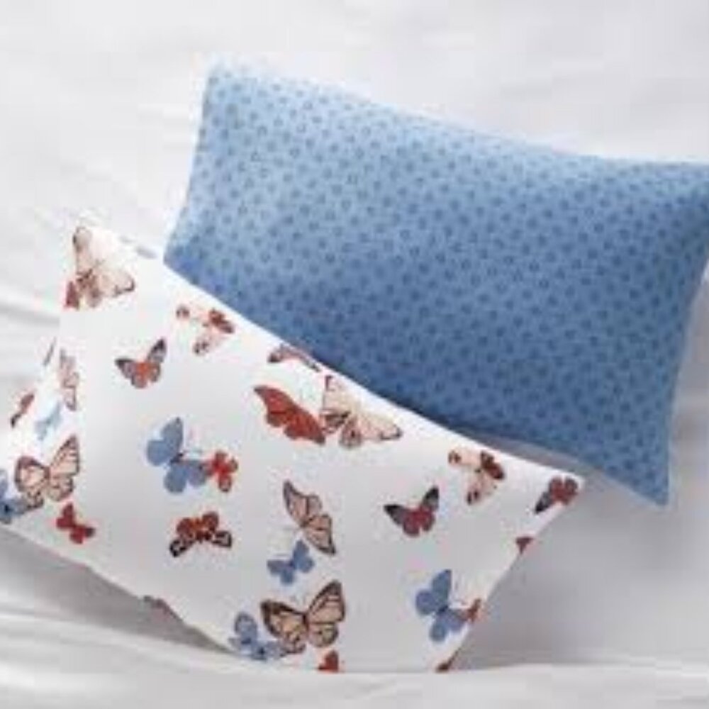 Room Essentials Pillowcases NEW Butterflies/Solid Blue NWT 2 cases NEW